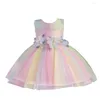 Girl Dresses 2023 0-1 Y Girls Cotton Floral Cute Dress Sleeveless Princess Wedding Net Yarn Ball Gown O Neck Casual Vestidos
