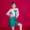 Scene Wear Latin Dance Dress for Girls Summer Chacha Tango Dancing Clothes Long Sleeve Tops Ruffle kjol Rumba Salsa Practice YS3107