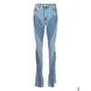 Jeans Feminino Moda Feminina Slim Deconstruct Panelledwork Cintura Alta Split Blue Denim Long Drop Delivery Vestuário Feminino Clothi Dhxdj