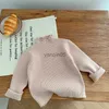 Pullover 2023 New Winter Girl Baby Ruffle Knitting Bottoming Shirt Boy Children Solid Long Sleeve Tops Kid Striped Casual Cotton Sweater HKD230719