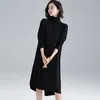 Kvinnors tröjor Kvinnor Ullklänning 2023 Autumn Elegant Turtleneck Long Sweater Pullover Ladies Sticking Dresses Sleeved