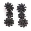 Dangle Oorbellen Micro Pave Kubieke Zirconia Mode Kleur Bloemen Zilver Naald Elegante Temperament Bruiloft Sieraden