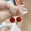 Stud Crystal Zircon Womens Love Earrings Elegant Imitate Pearl Bow Pendant Bridal Wedding Luxury Jewelry 230719