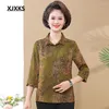 Women's Blouses XJXKS Fashion Lapel Seven-part Sleeve Tops Shirts 2023 Spring And Summer Autumn Loose Oversize Blouse