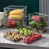 Garrafas de armazenamento Geladeira Organizador Gaveta de plástico transparente Fruta Legumes Crisper Com Divisores Empilhável Ferramenta de Congelador