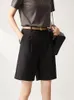 Women's Pants Summer Shorts With Belt Straight Leg Short Office Lady High Waisted Korean Knee Length Solid Color Women