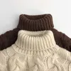 プルオーバーの男の子の女の子編みセーターツイストストライプ秋の春の子供タートルネックセータープルオーバーソリッドベビー服1-7Y HKD230719