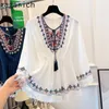 Vrouwen Blouses Gagarich Koreaanse Losse Afslanken Taille Top 2023 Vrouwen Zomer Casual Etnische Stijl Retro Borduurwerk Leeftijd Verminderen chiffon Dunne