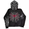 Unisex Street Hoodie Spider Web Red Zipper Hoodie Grunge Plus Size Sweat Jacket