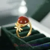 Cluster Rings Red Jade Women 925 Silver Real Carved Fashion Gifts Talismans Jewelry Luxury Ring Adjustable Ring Gemstones