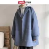 Mannen Wol Blends LAPPSTER Oversized Mannen Koreaanse Effen Winterjas 2023 Wollen Jas Zwarte Trenchcoat Flanellen Knop Jassen en Jassen HKD230718