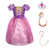 Barn rapunzel klänning sommarfest prinsessan fancy kostym flickor jul födelsedag trasslad förklädnad karnevalkläder med peruk