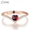 Cluster Rings Simple Wave Rose Golden Color Micro Pave Red CZ Stone Heart V Shape Knuckle Ring Fashion Jewelry For Women Wedding