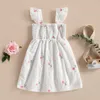 Robes de fille Bébé Filles Casual Robe Blanc Fleur Imprimer Fille Sans Manches Sangle Summer Party Princesse Robe Enfants Vêtements Robes