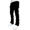 Men's Jeans 2023 Regular Fit Stacked Patch Distressed Destroyed Straight Denim Pants Streetwear Clothes Casual Jean