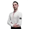 Vêtements de scène danse de salon pour hommes hauts latins à manches longues justaucorps col en V noir blanc compétition Tango Salsa Chacha Rumba