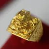 Cluster Ringe Reines Gold Farbe Für Frauen Männer 3D Pixiu Einstellbare Fingle Verlobung Hochzeit Gelb Ring Edlen Schmuck Geschenke