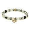 Tout l'été bijoux pour femmes 6mm perles de pierre de Quartz rutile noir avec des Zircons clairs Loyal Cross Cz Bracelets235l