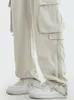 Herrenhose HOUZHOU Schwarze Cargohose für Männer Hip Hop Weiße Hose Männlich Vintage Japanische Streetwear Lässige Safari-Stil Tasche Reißverschluss 230718