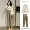 Women's Two Piece Pants Autumn Hong Kong Style Salt System Playful And Lively Ageing Net Red Small Incense Wind Career Shirt Two-piece Suit