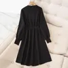 Robes décontractées grande taille Vintage kintting pour femmes bureau élégant solide col en V automne hiver bouton pull Robe femme Robe noire