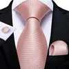 Noeuds papillon DiBanGu Mode Pêche Rose Hommes Cadeaux Pince À Cravate Hanky Boutons De Manchette Corail 100 Cravate En Soie Gravat Business Wedding Party Set 230718