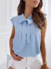 Women s T Shirt Top Summer Elegant Ruffles Sleeveless Polka Pot Tie Bow Blouses and Shirts Casual Oversize Sexy Pullover Tunic 230718