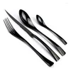 Flatware Sets 4-Piece 18/10 Stainless Steel Set Black Dinnerware Steak Knife Fork Spoon Teaspoon Cutlery Tableware Drop