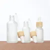 Bottles Vial Cosmetic Container Frosted Glass Jar with Imitated Bamboo Cap 30ml Dropper Bottle Empty