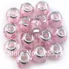 Mix Color Charms 14mm Vetro 925 Stering Argento placcato Nucleo Nastro di seta rosa Foro grande Branelli allentati adatti Gioielli europei Braclet Char274p