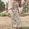 Casual Jurken Zomer Chiffon Maxi Jurk Vrouwen Mode Print Bohemen Strand Lange Zonnejurk V-hals Riem Bloem Sexy Split Elegant