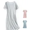 Falda de punto a rayas de manga corta para dormir, falda de algodón para el hogar, vestidos para mujer, mediados de verano 10075271e