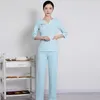 Women's Two Piece Pants Beauty Salon Female Solid Color Working Uniforms Centre Women Beautician Uniform Suits Sauna Foot Bath Work Clothing