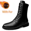 Laarzen Winter Lange Mannen Casual Mode Punk Motorfiets Lace-up Leer Hoge Zwarte Biker Solid Boot Militaire Schoenen