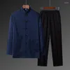 Männer Trainingsanzüge Traditionellen Chinesischen Stil Männer Eis Seide Tops Hosen Hanfu Tang Anzug Tai Chi Uniform Orientalische Mode Kleidung Sets