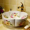 Китайская живопись розовая керамическая живопись искусство лавабо ванные комнаты раковины круглые столешницы декоративные раковины раковины для ванны 324t
