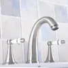 Robinets De Lavabo De Salle De Bains Robinet En Nickel Brossé Répandu 3pcs Céramique Poignées Bassin 3 Trous Mitigeur Nnf682