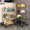 3 4 Tier Storage Organizer Rack Movable Kitchen Bathroom Shelf Metal Rolling Trolley Cart Basket Stand Wheels Save Space Holder T2215D