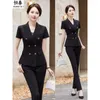 Women's Two Piece Pants Business Wear Double Breasted Suit Female Summer Jewelry Store Work El Front Desk Labor Beautician Temperament Offi