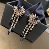 Orecchini pendenti 2023 Fashion Blue Cubic Zirconia 925 Sterling Silver Nappa Orecchino per le donne Shine Diamond Long Dangler Party Jewelry