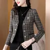 Jaquetas femininas 2023 primavera outono mulheres lã xadrez casacos curtos moda feminina terno fino ajuste senhoras botões com decote em v agasalhos Y377
