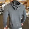 Erkek Hoodies Sweatshirts Erkek Spor Hoodies hızlı kuru elastik kapüşonlu erkek fitness koşu ceketleri açık spor salonu ceketleri gündelik egzersiz spor kıyafeti güneş kremi T230719