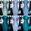 Bow Ties DiBanGu Mens Necktie Teal Green Blue Solid Design Silk Wedding Tie For Men Hanky Cufflinks Set Fashion Bussiness Party 230718