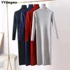 Casual Dresses Autumn Winter Women Basic Sweater Dress Turtleneck Knit Sexy Bodycon Long Sleeve Female Office Warm Maxi Red