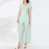 Party Dresses 2023 Summer Pleated Temperament Fashion Casual Suit Female V-neck Short-sleeved T-shirt High Waist Pants