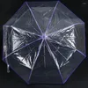 Parapluies 3X Transparent Parapluie Automatique Pluie Femmes Hommes Soleil Auto Violet Bordure