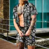 Мужские спортивные костюмы летние мужчины Hawaiian Sets Floral Print Рубашка с коротким рукавом пляжный пляжный шорты праздничный купальник с двумя частями высокий качество 230719