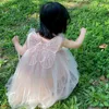 Flickans klänningar Sommarflicka Kawaii Angel Wing Fairy Puffy Dress Toddler Kid New Mesh Sling Princess Dress for Girls Birthday Party Dresses R230719