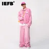 Heren Hoodies Sweatshirts IEFB Trendy Koreaans Man Roze Kleur Set Effen Revers Denim Jas Jas Wijde Pijpen Rechte Jeans Casual Tweedelig 9A8557 230719
