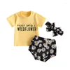 Ensembles de vêtements bébé garçon shorts ensemble lettre imprimer T-shirts à manches courtes haut et bandeau 3 pièces tenue d'été vêtements